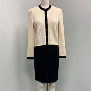 St. John Cream Sequined Knit Sweater & Black Skirt 2 PC Suit Women’s 2 4 EUC